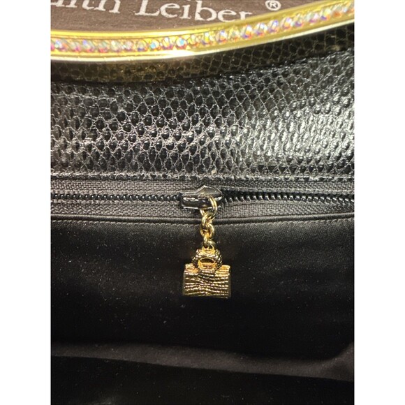 Judith Leiber Black Lizard Snakeskin Leather Rhinestone Clutch Bag Comb Vintage - Picture 15 of 16